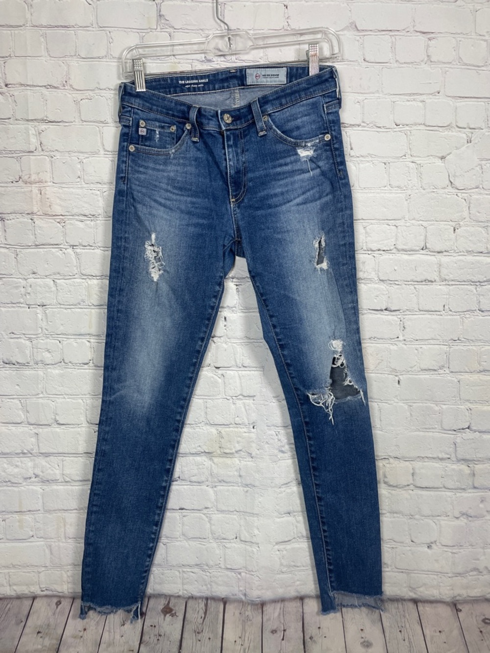 AG Adriano Goldschmied Blue The Legging Ankle Distressed Super Skinny Jeans 27R